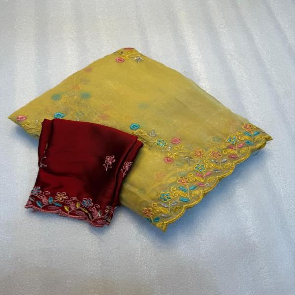 Soft crunchy saree with embroidery