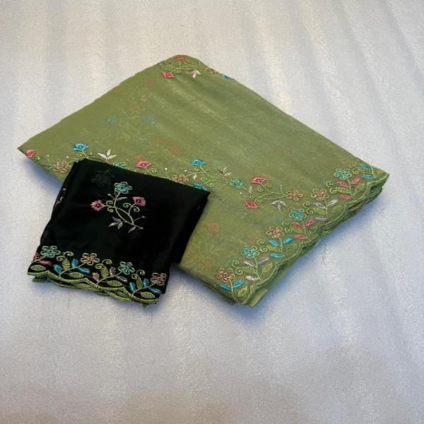 Soft crunchy saree with embroidery 