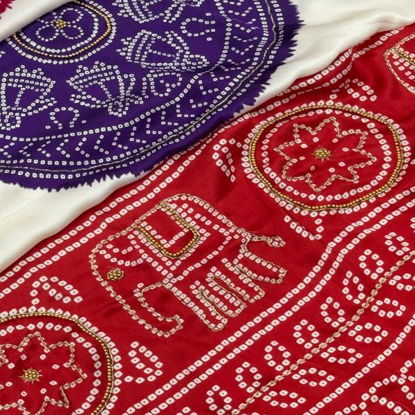 Gaji Silk hand wark  saree Bandhani Saree 